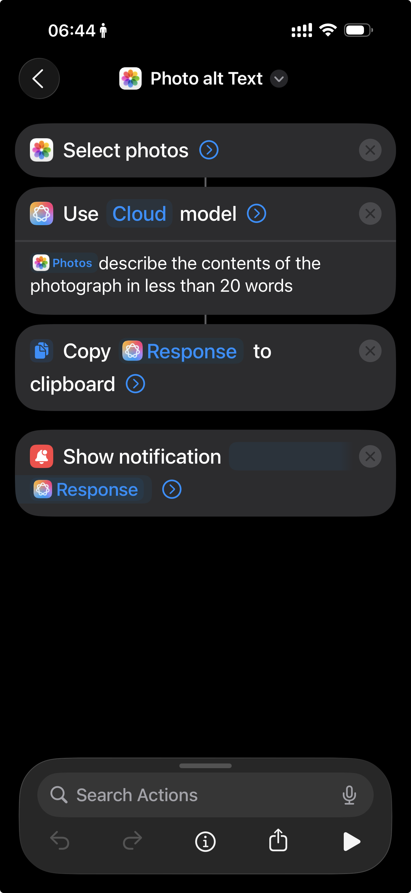 A shortcut to generate a short description of an image.
